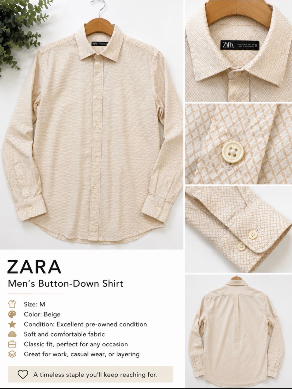Zara Men’s Button-Down Shirt – Size M